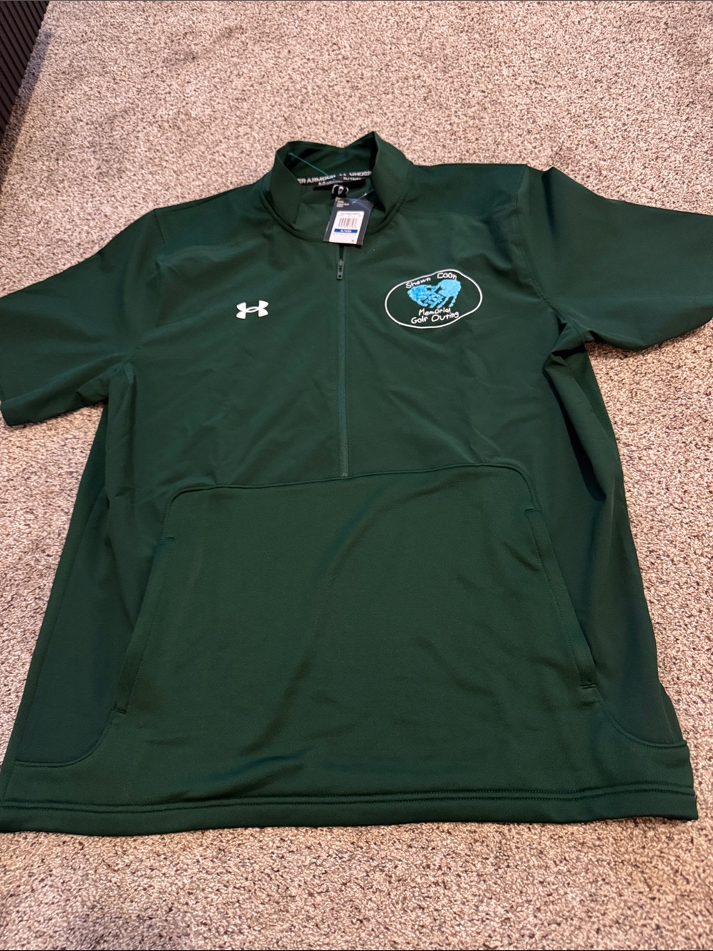 Under Armour Men’s Forest Green Short-Sleeve 1/2 Zip Pullover size XL-Embroidery